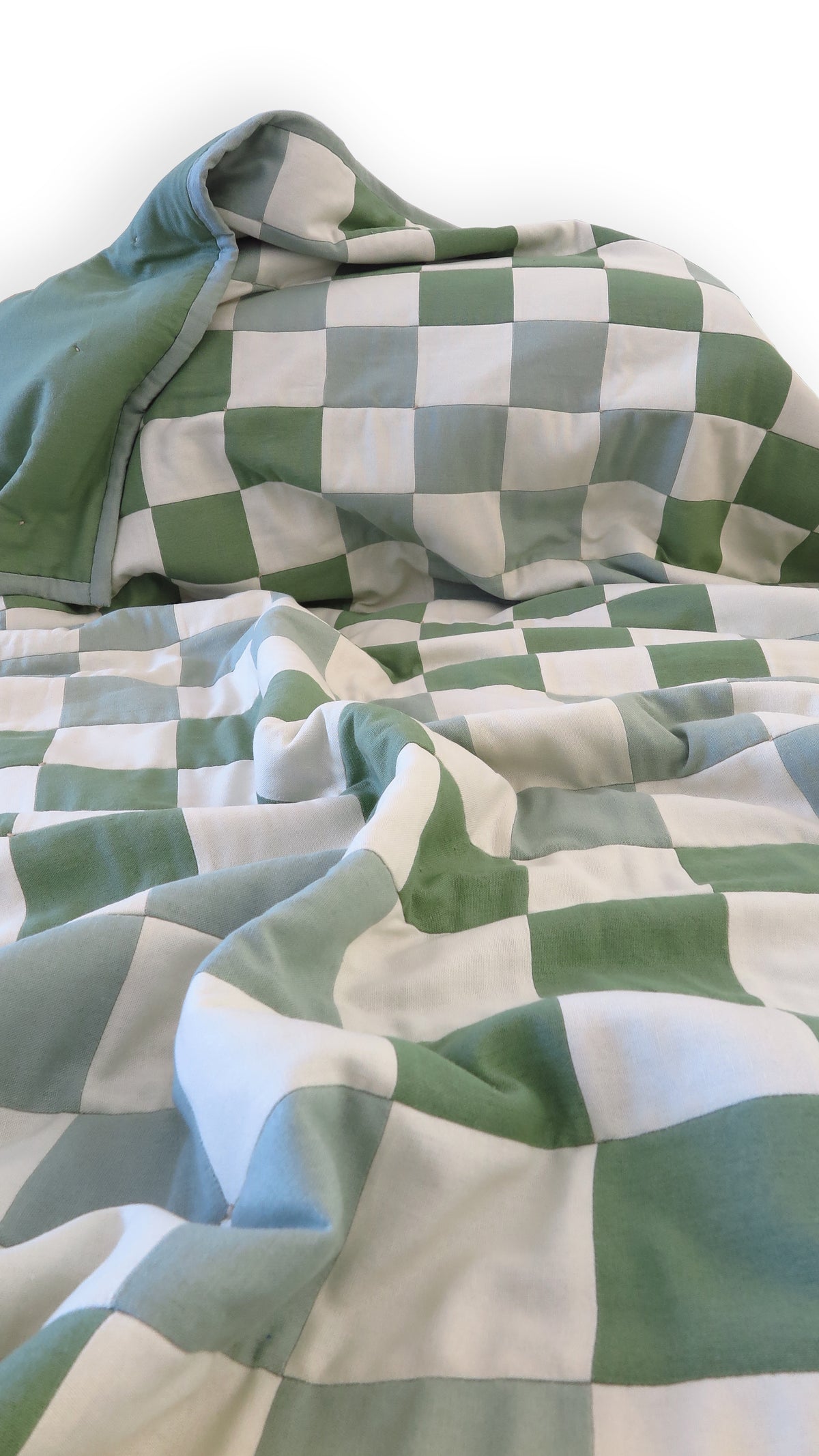 Sage, Duck Egg and Milk Custom Single Bed Checkerboard Quilt