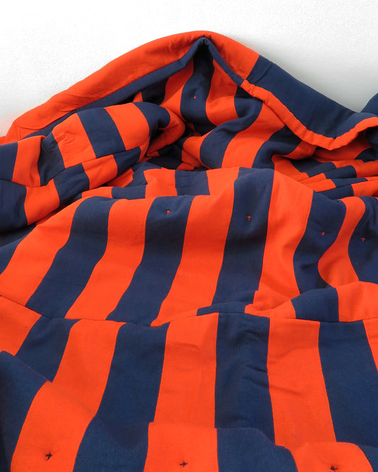 Handmade Linen-Rayon King Sized Offset Quilt – Navy & Vermillion