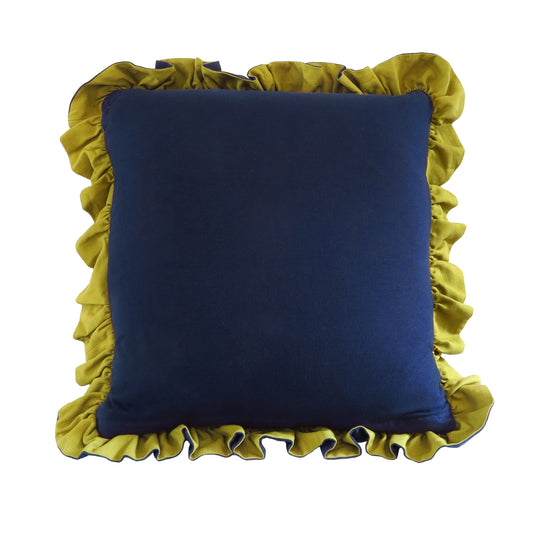 Handmade Linen-Rayon Reversible Scatter Cushion – Azure & Chartreuse