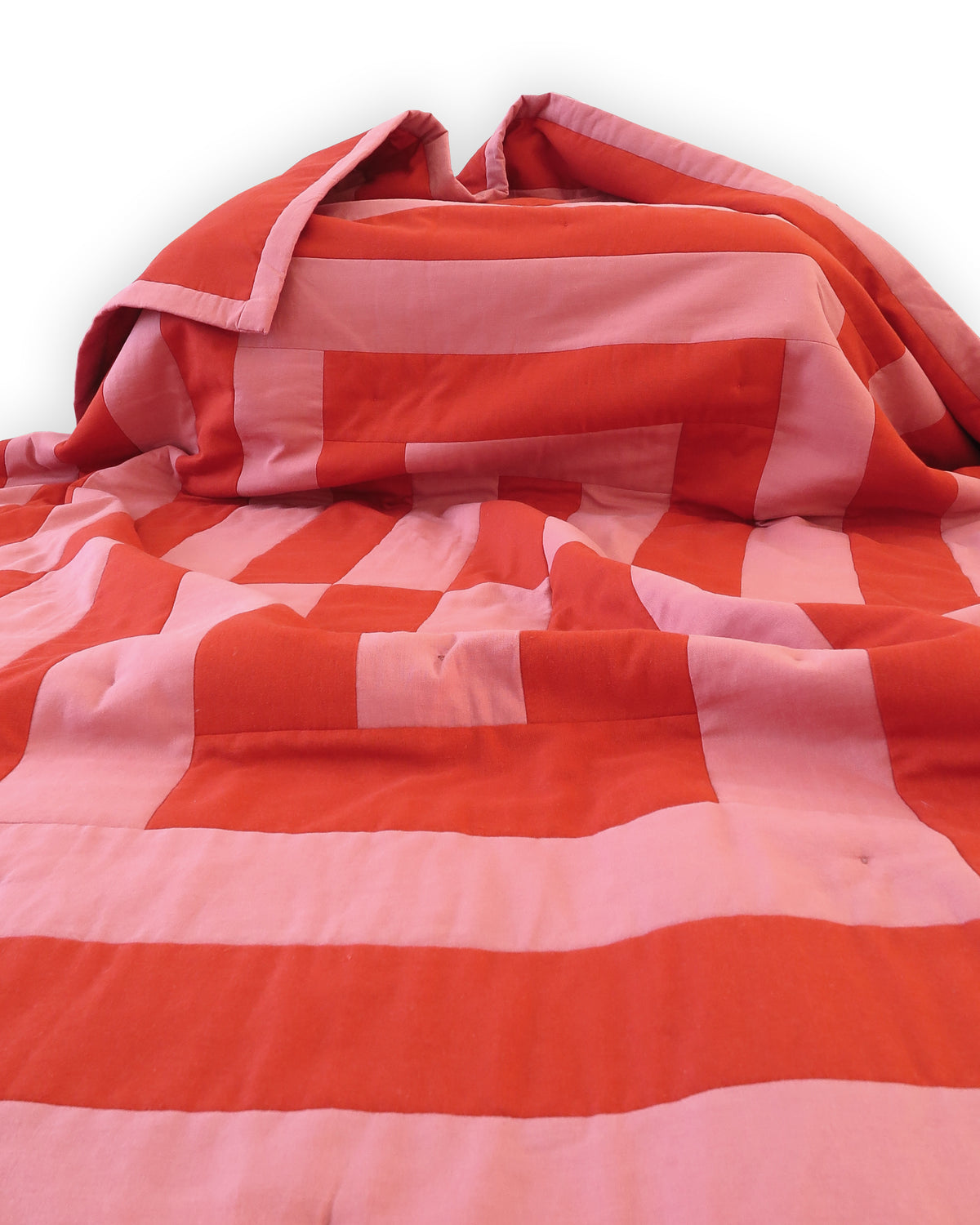 Handmade Linen-Rayon King Sized Jumbo Quilt – Red Brick & Blush