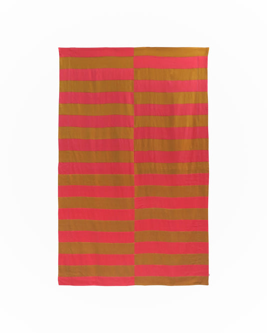 Handmade Linen-Rayon Throw – Watermelon & Mustard