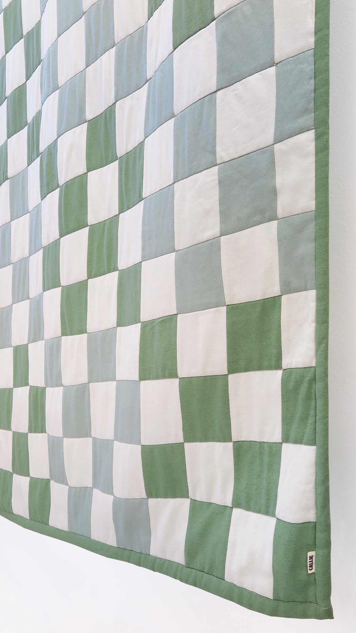 Sage, Duck Egg and Milk Custom Single Bed Checkerboard Quilt