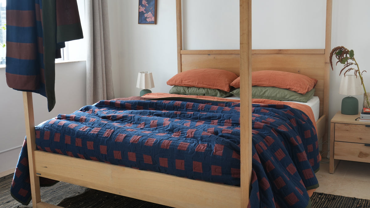 Navy & Chocolate Custom Grid Quilt