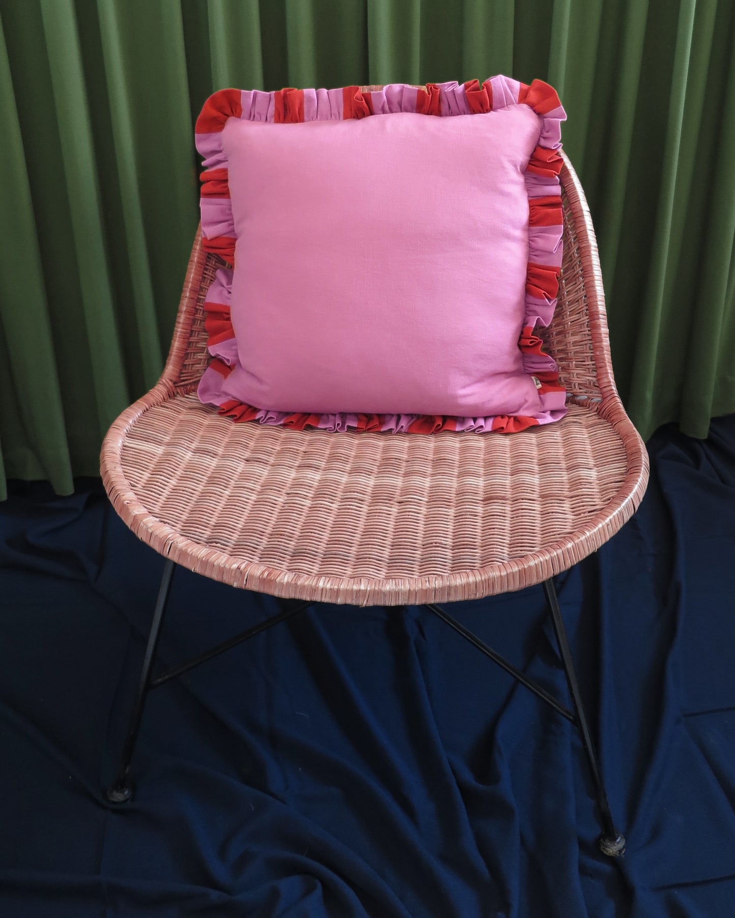 Red Clay & Blush Striped Frill Scatter Cushion