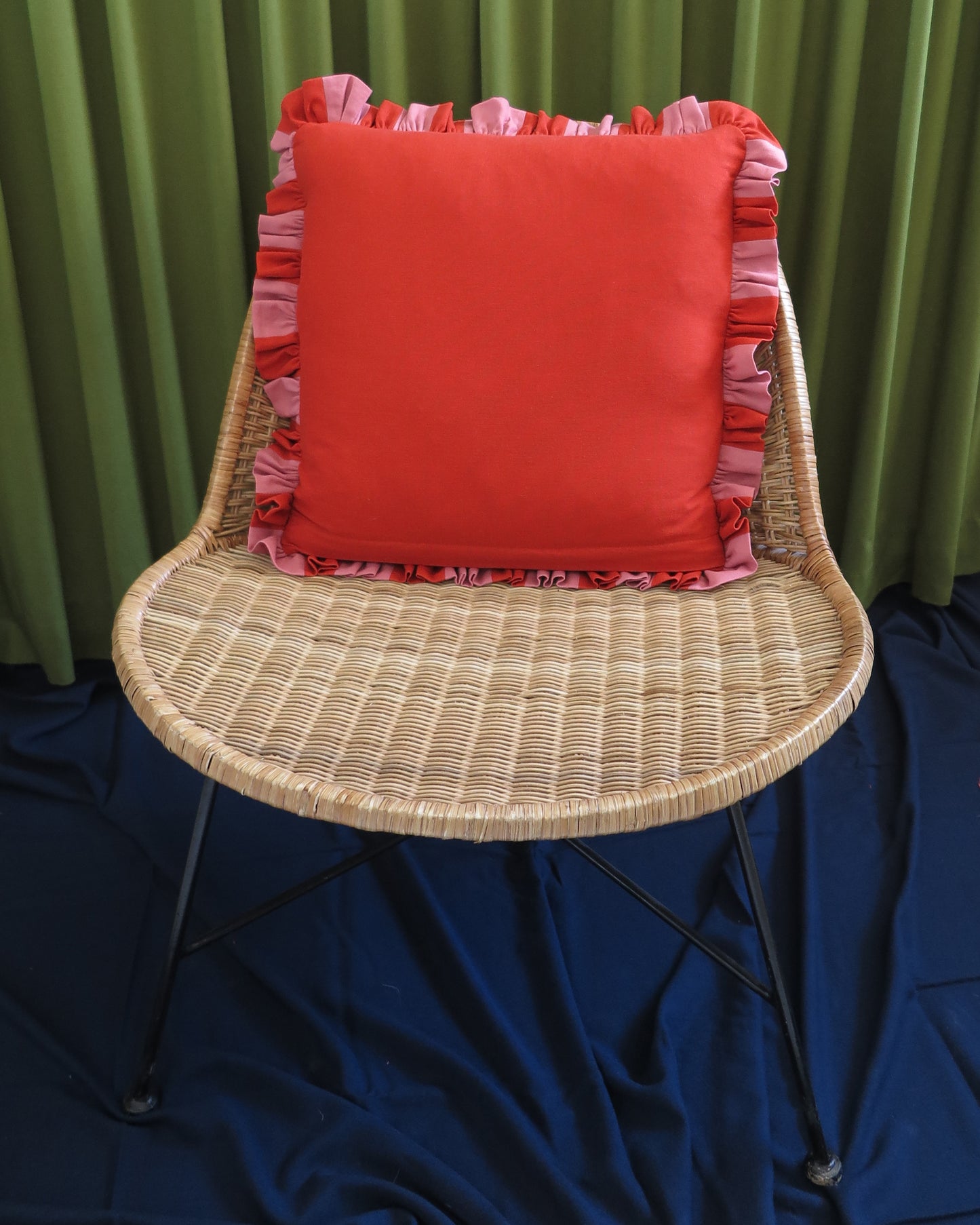 Red Clay & Blush Striped Frill Scatter Cushion