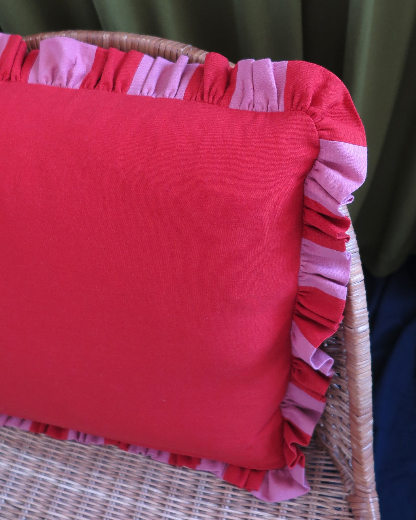 Red Clay & Blush Striped Frill Scatter Cushion
