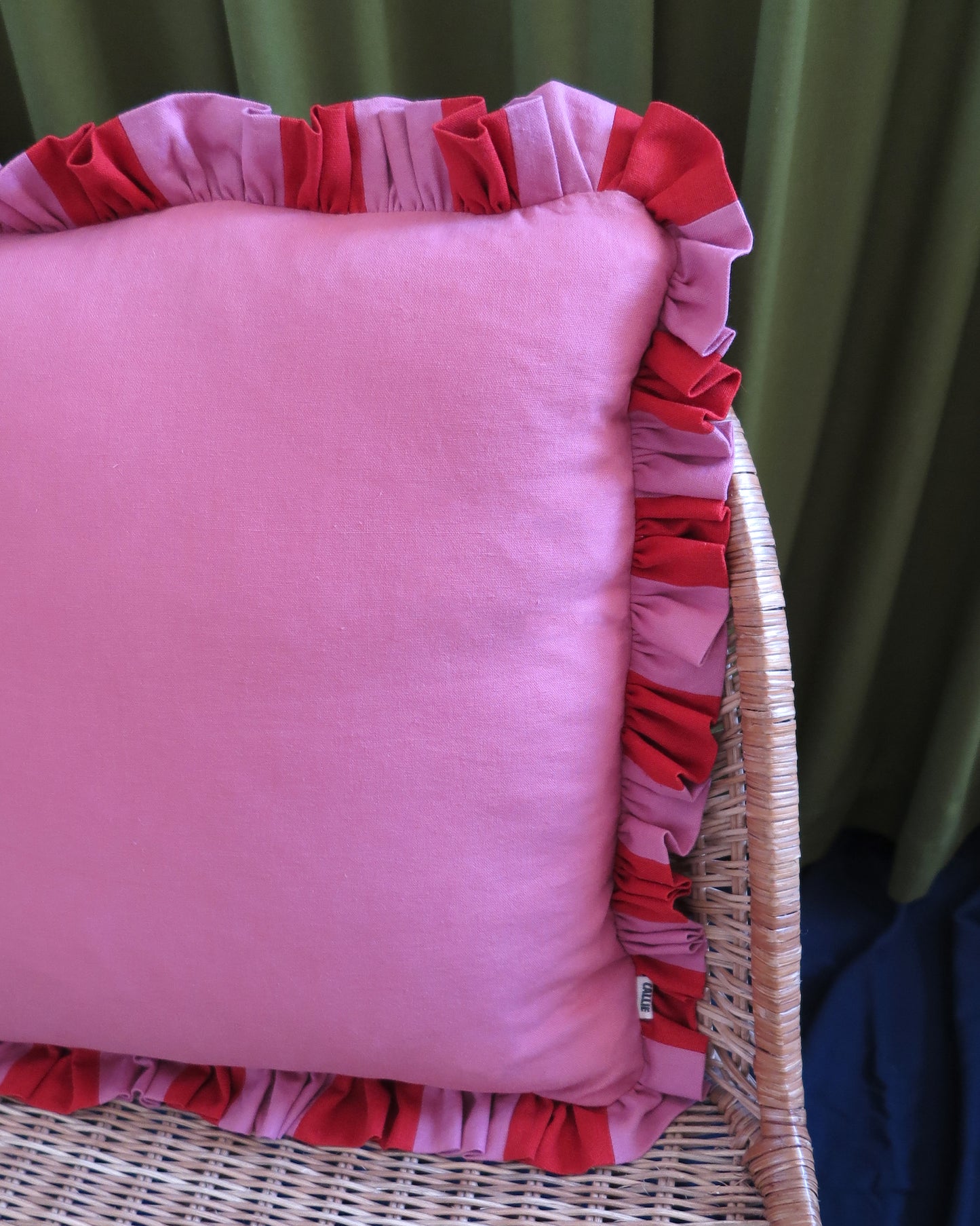 Red Clay & Blush Striped Frill Scatter Cushion