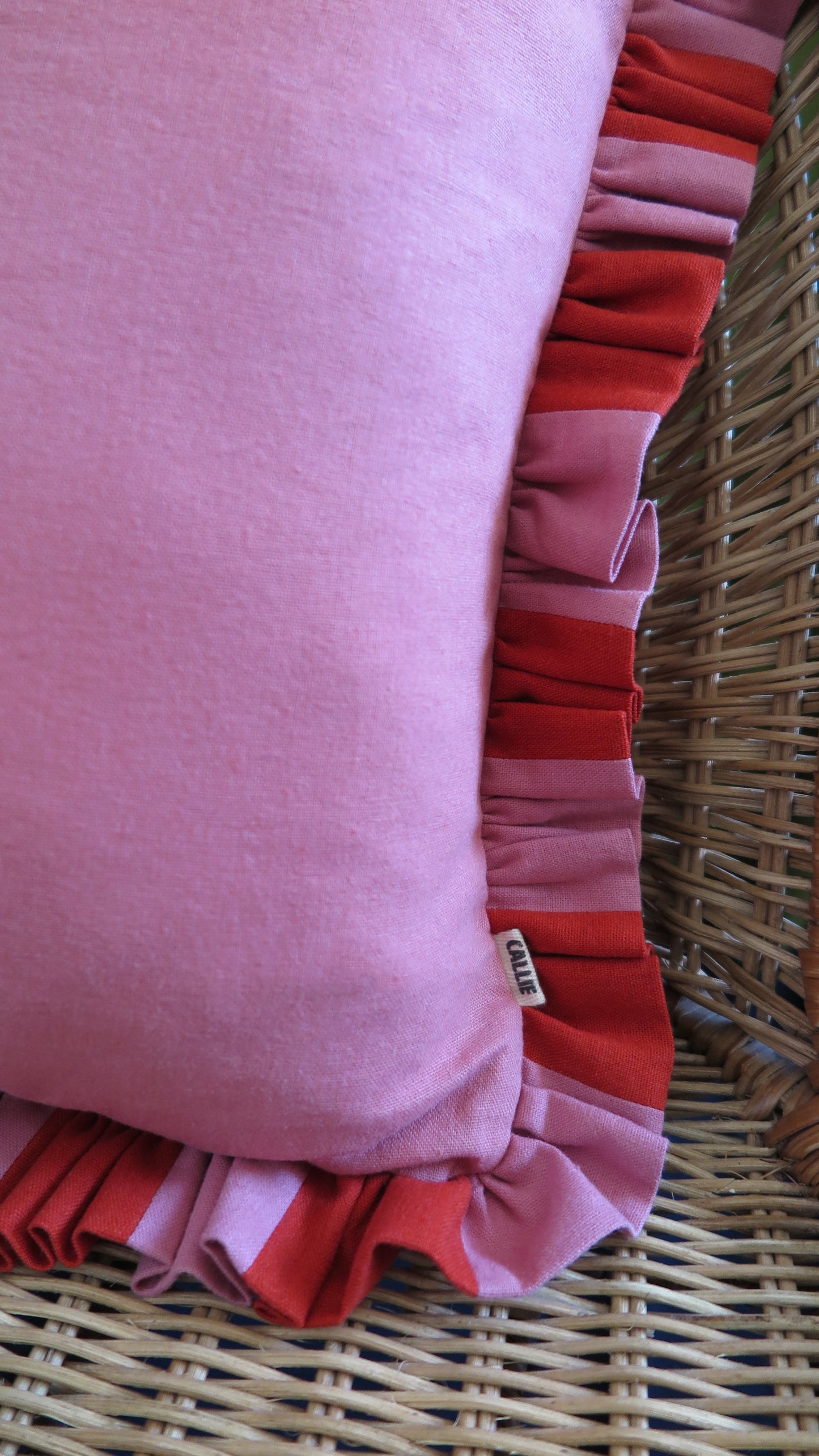 Red Clay & Blush Striped Frill Scatter Cushion