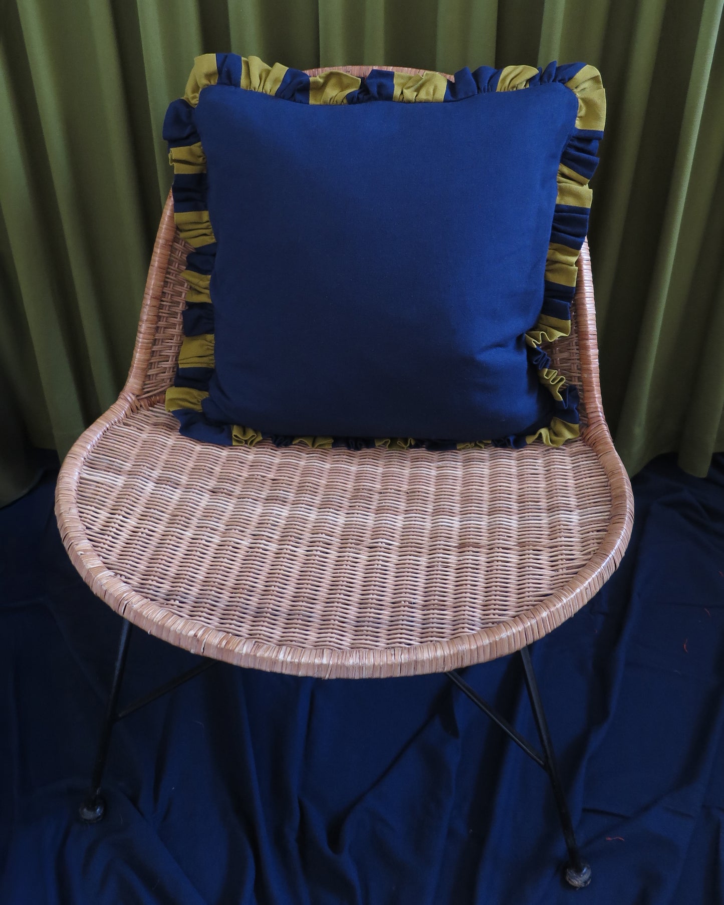 Azure & Chartreuse Striped Frill Scatter Cushion