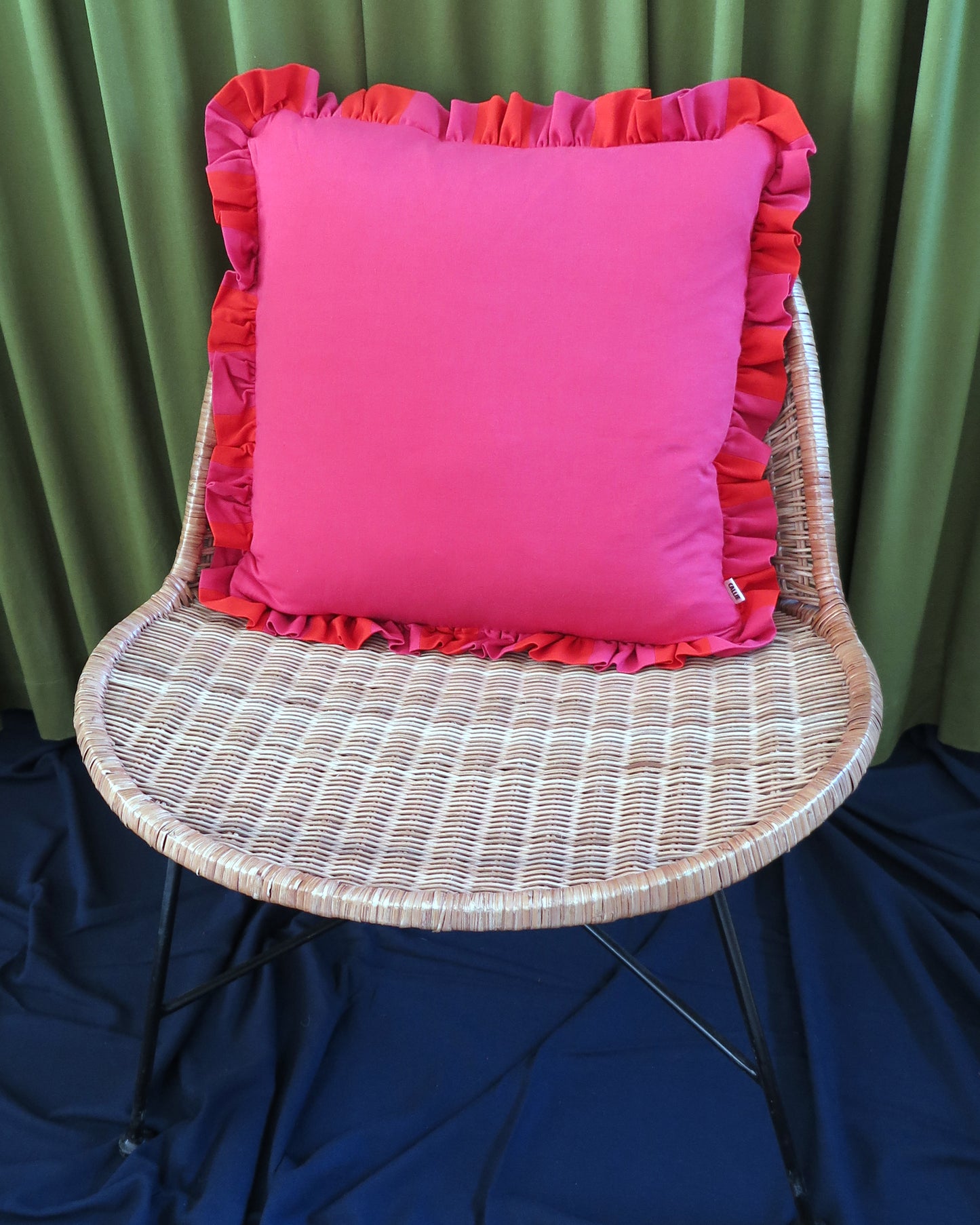 Watermelon & Vermillion Striped Frill Scatter Cushion