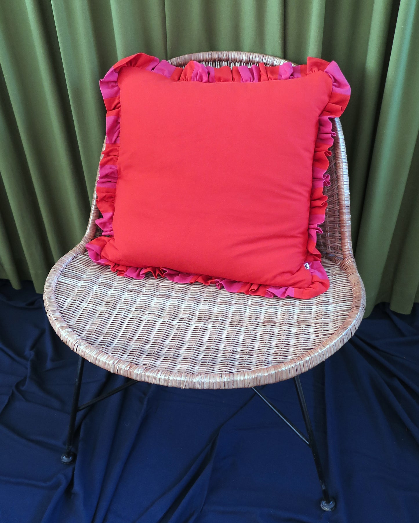 Watermelon & Vermillion Striped Frill Scatter Cushion