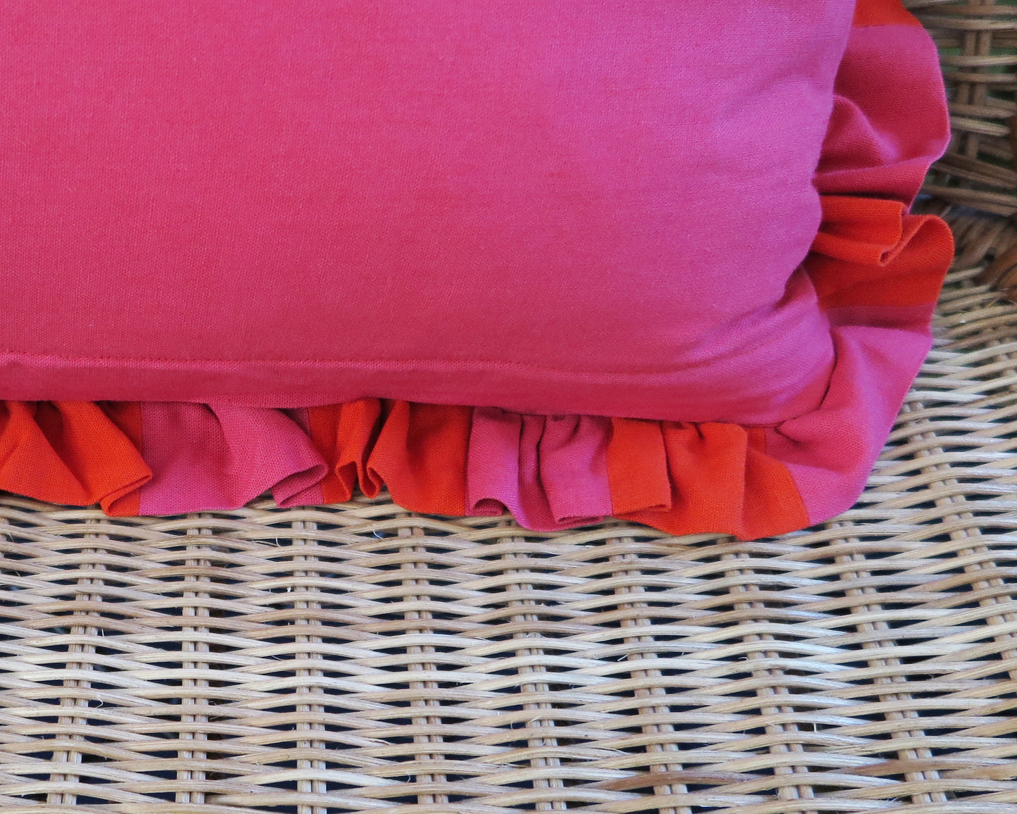 Watermelon & Vermillion Striped Frill Scatter Cushion