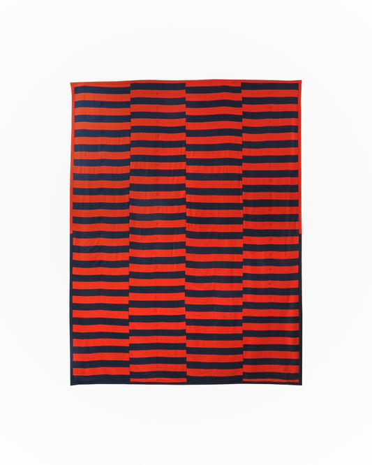 Handmade Linen-Rayon King Sized Offset Quilt – Navy & Vermillion