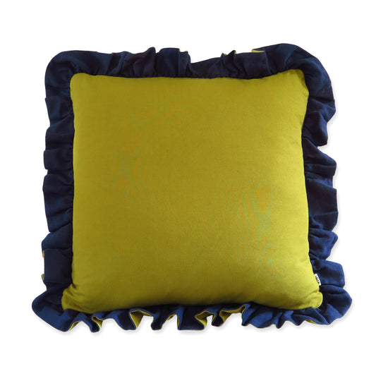 Handmade Linen-Rayon Reversible Scatter Cushion – Azure & Chartreuse