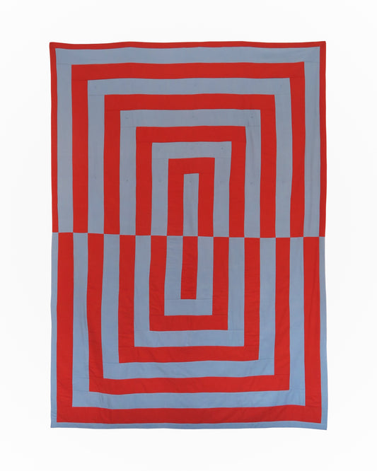 Handmade Linen-Rayon King Sized Jumbo Quilt – Steel & Red Clay