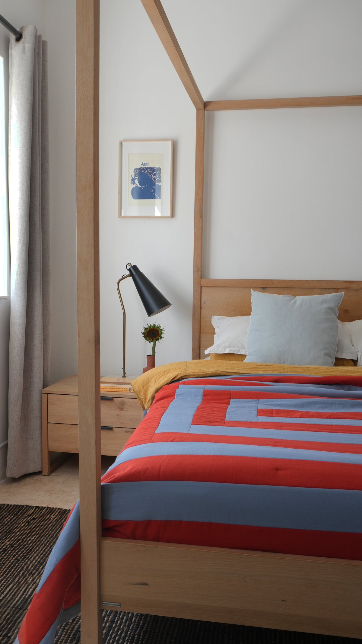 Handmade Linen-Rayon King Sized Jumbo Quilt – Steel & Red Clay