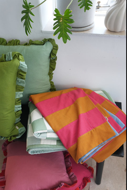 Handmade Linen-Rayon Throw – Watermelon & Mustard