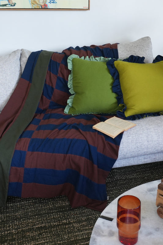Handmade Linen-Rayon Throw – Navy & Chocolate