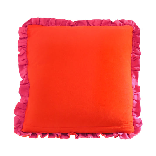 Handmade Linen-Rayon Reversible Scatter Cushion – Watermelon & Vermillion