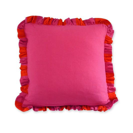 Handmade Linen-Rayon Reversible Striped Frill Scatter Cushion – Watermelon & Vermillion