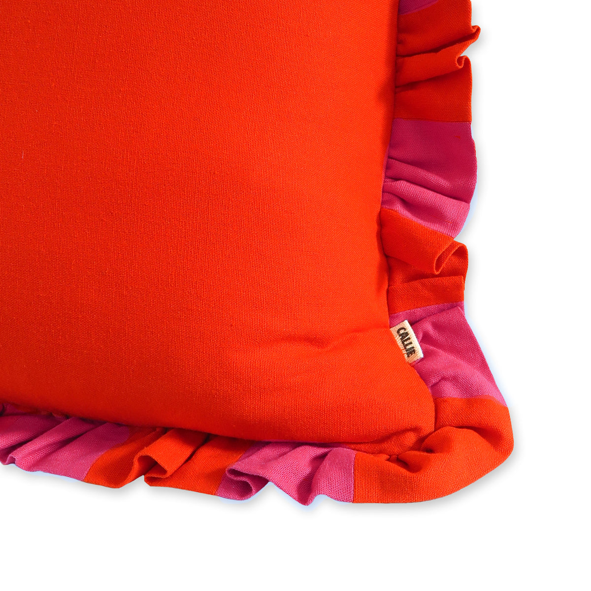 Handmade Linen-Rayon Reversible Striped Frill Scatter Cushion – Watermelon & Vermillion